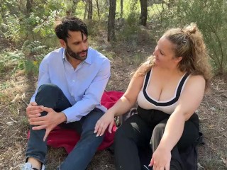 Overweight blonde sprains ankle in the forest, banged by hung pervert
