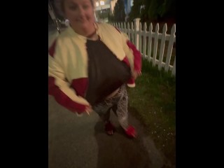 Bbw flashes tits in public