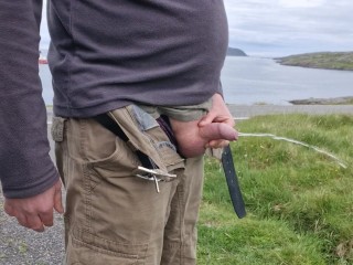 Pissing In Public. Taking A Piss By The Side Of The Road.