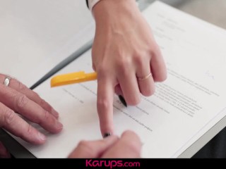 Slutty secretary Lucy Mendez gets her tight, shaved pussy fucked hard by her hung boss