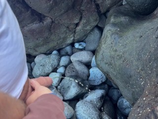 Stranger girl helping to pee guy at the public beach compilation