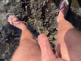 Stranger girl helping to pee guy at the public beach compilation