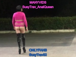 pink sissy slutwalk outdoor public exposed flashing tits bottomless