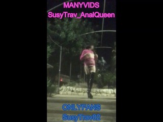 pink sissy slutwalk outdoor public exposed flashing tits bottomless