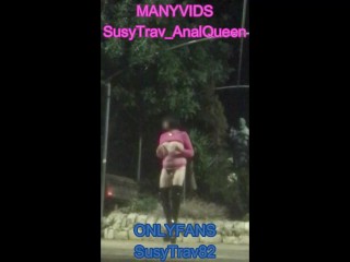 pink sissy slutwalk outdoor public exposed flashing tits bottomless