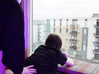 Femboy suck & fuck by the hotel window