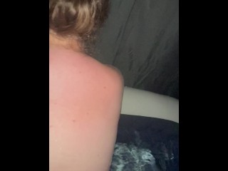 Hot tub blowjob and milf takes in it from behind