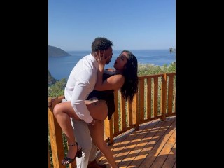 Busty Yasmina Khan got lifted and her tight pussy was drilled hard on a balcony