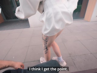 Pretty girl masturbates in a cafe and on the street. sucked in a public place - pinkloving