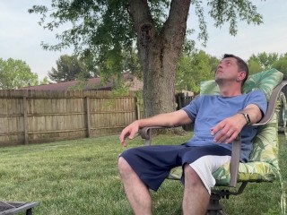 Backyard Cumshot - Jeffrey Jaxxon Jerking by the Firepit, Neighbors Outside