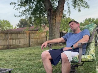 Backyard Cumshot - Jeffrey Jaxxon Jerking by the Firepit, Neighbors Outside