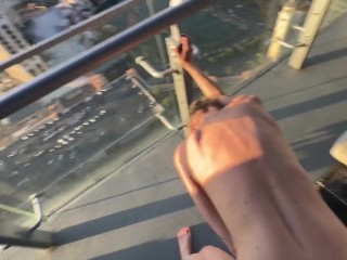 Fucking on the balcony of the Cosmo overlooking Las Vegas strip; skinny blonde with perfect tits