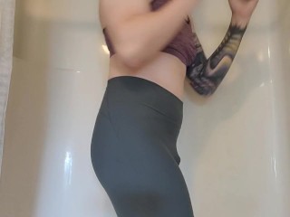 Desperately wetting my grey undies - amateur trans girl peeing