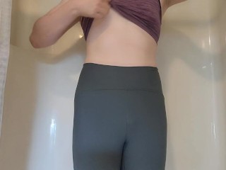 Desperately wetting my grey undies - amateur trans girl peeing