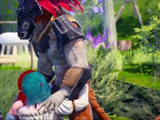 Threesome with a Lizardman with two dicks, Warrior Princes and Elf have double fuck, anal and facial