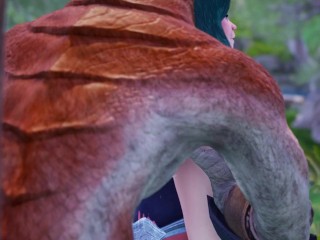 Threesome with a Lizardman with two dicks, Warrior Princes and Elf have double fuck, anal and facial