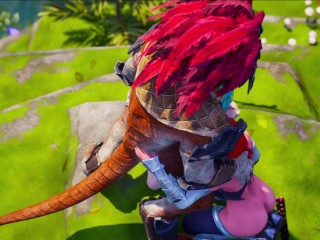 Threesome with a Lizardman with two dicks, Warrior Princes and Elf have double fuck, anal and facial