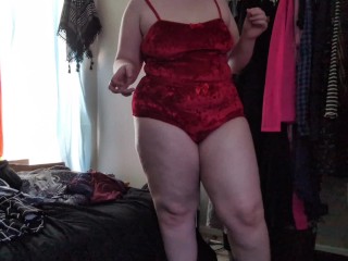 trying on random clothes and teasing the camera both with and without wearing my packer