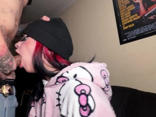 Free use teen HelloKitty goth girl being used while watching a movie