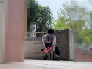 HA82 Stuff vibrating beads under the skirt and go out for a walk!