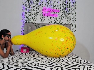 Sexy masked girl inflates her big long neck balloon to ride it (full video on C4S / MV / OF / Member