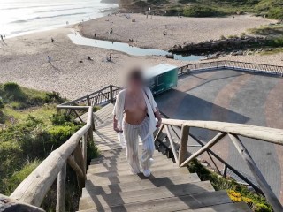 Teen naked on the public beach flashing!