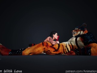 Furry Heat: Tiger Wrecks Busty Babe! | 3D Animation