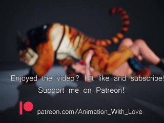 Furry Heat: Tiger Wrecks Busty Babe! | 3D Animation