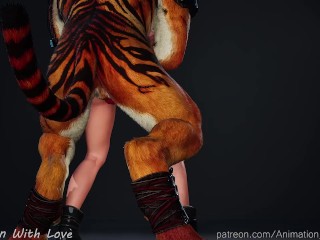 Furry Heat: Tiger Wrecks Busty Babe! | 3D Animation