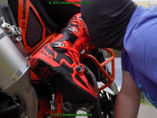 slave cleans my fox boots, nike jordan 4, kick nuts