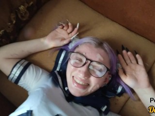 sexy schoolgirl with glasses loves big cock in her ass