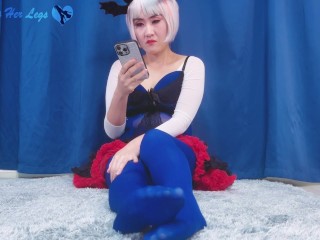 Japanese Cosplay Blue Opaque Tights Soles JOI