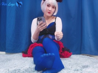 Japanese Cosplay Blue Opaque Tights Soles JOI
