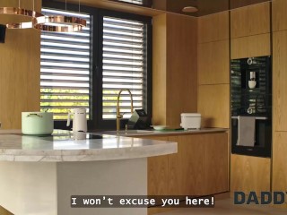 DADDY4K. Slutty GF is sucking a cock and then stripteasing for another in one room