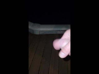 Boy jerking off by the fire and then cumming in neighbors pool! Risky public outside masturbation!