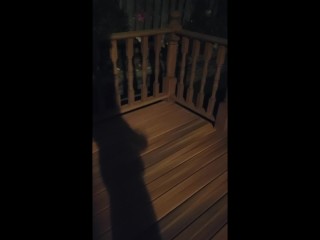 Boy jerking off by the fire and then cumming in neighbors pool! Risky public outside masturbation!