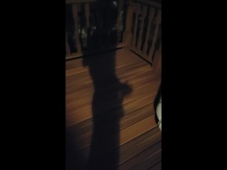 Boy jerking off by the fire and then cumming in neighbors pool! Risky public outside masturbation!