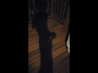 Boy jerking off by the fire and then cumming in neighbors pool! Risky public outside masturbation!