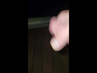 Boy jerking off by the fire and then cumming in neighbors pool! Risky public outside masturbation!