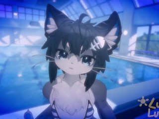 POV Horny femboy shark invites you to the pool…