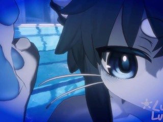 POV Horny femboy shark invites you to the pool…