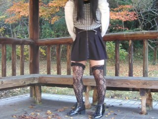 Cute transvestite who is crazy about outdoor exposure masturbates and urinates profusely