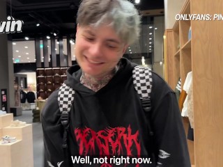 Cutie with anal plug at mall, masturbates in fitting room - pinkloving