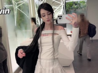 Cutie with anal plug at mall, masturbates in fitting room - pinkloving