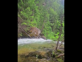 Masterbating outdoors by some gorgeous waterfalls