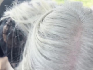 Blonde with huge tits gives blowjob and titfuck in back of car