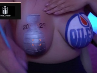 BODY PAINTING | HOCKEY FAN PAINTS HER BIG BREASTS FOR THE NHL STANLEY CUP FINALS