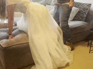 builder gets customer to put her wedding dress on and breeds her before husband gets home