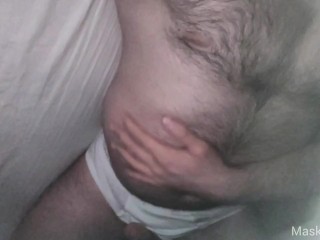 Hairy dad masturbates his big cock