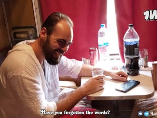 Fucking a stranger girl in the train after playing strip cards